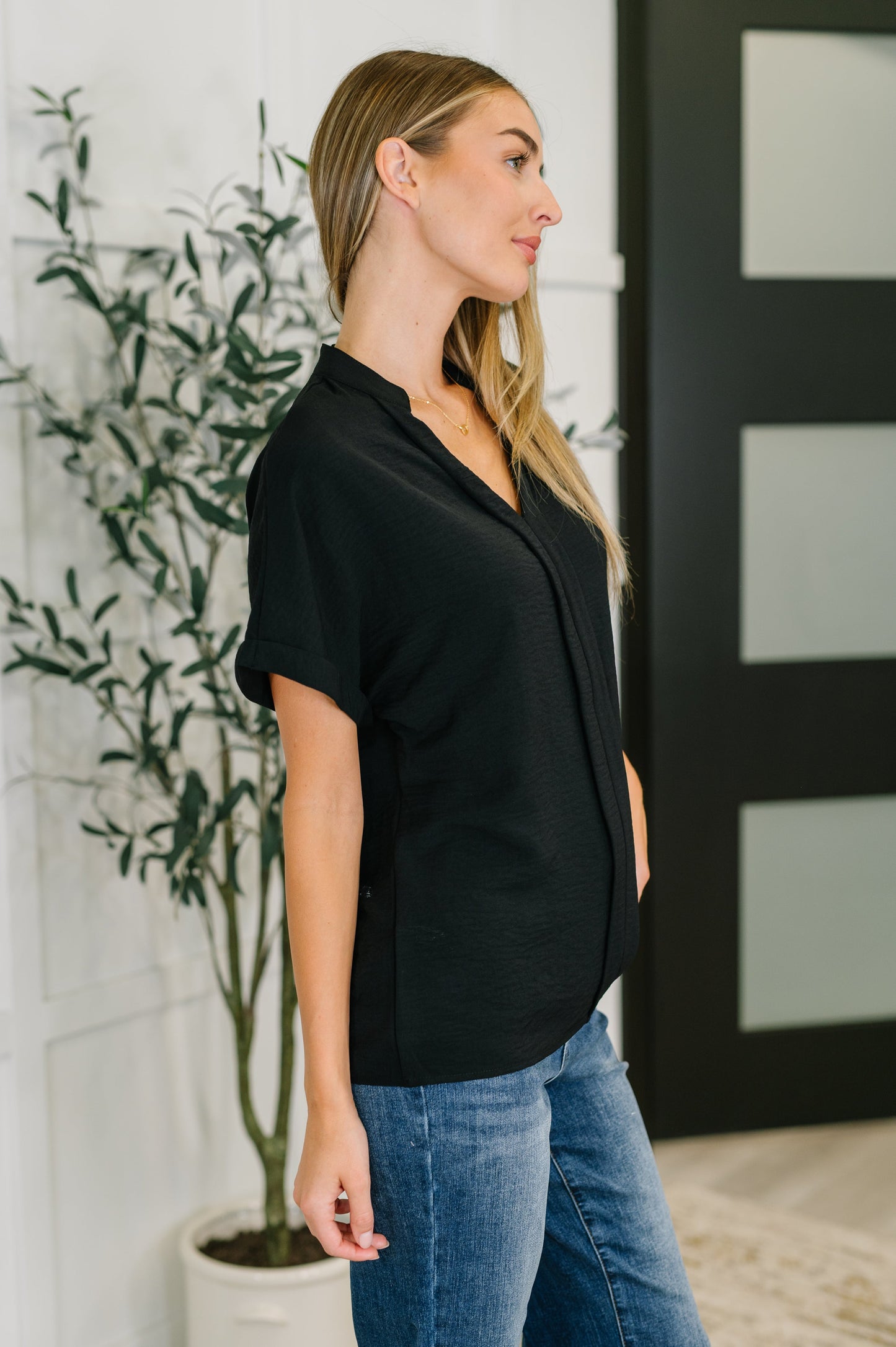 Crinkle Wove V-Neck Blouse in Four Colors