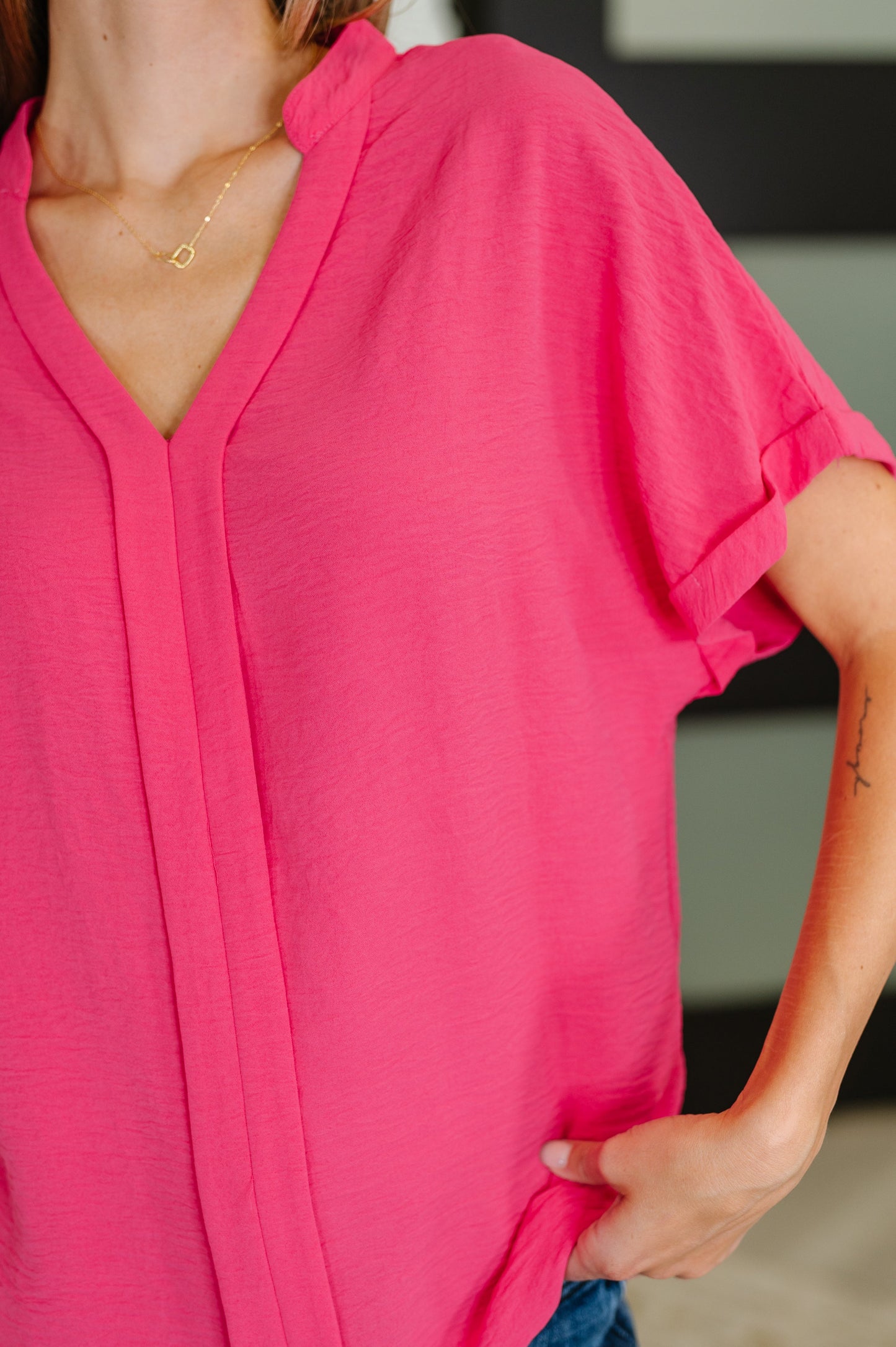 Crinkle Wove V-Neck Blouse in Four Colors