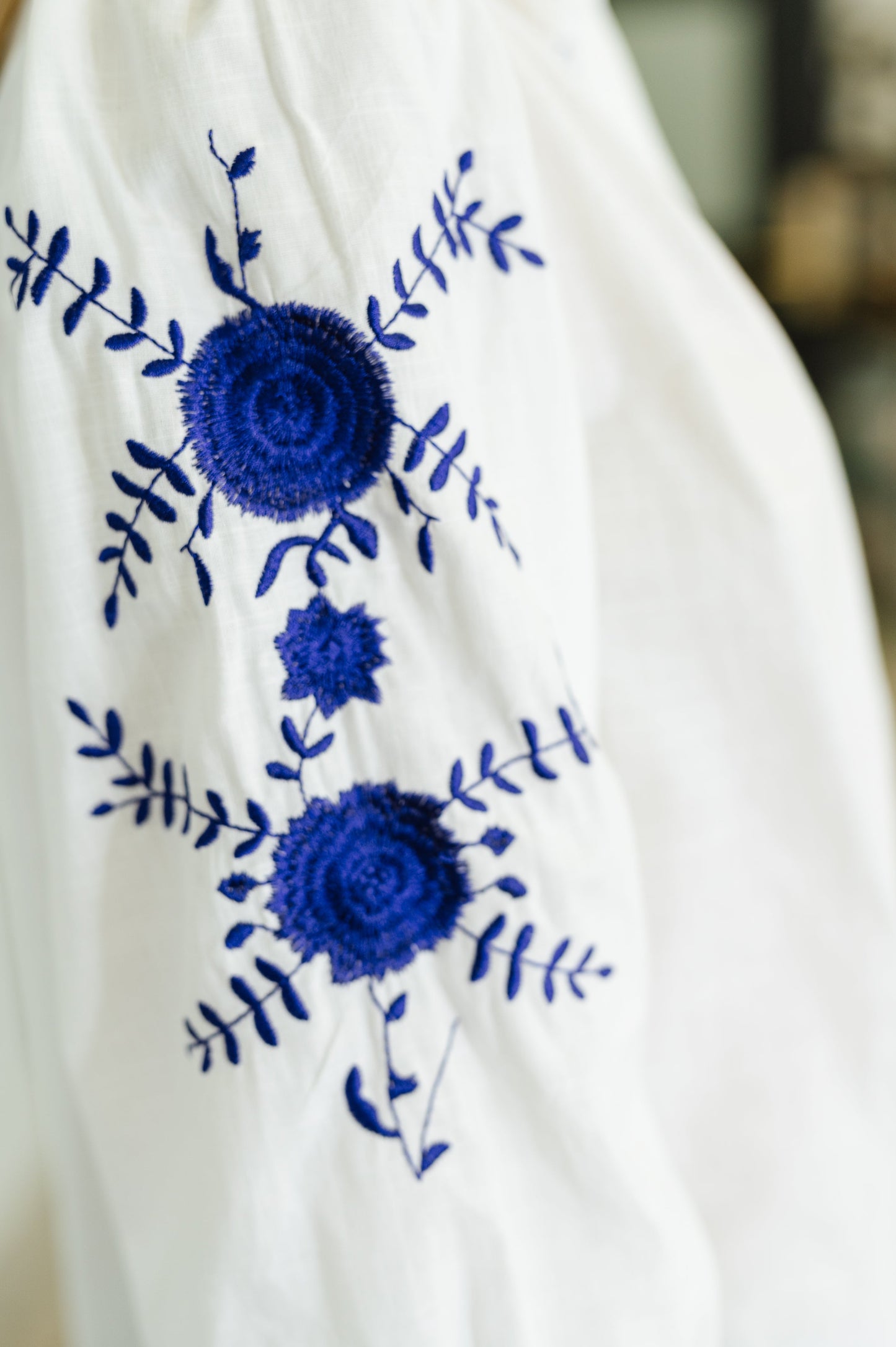 Machine Embroidered Details Ruffle Neck Blouse