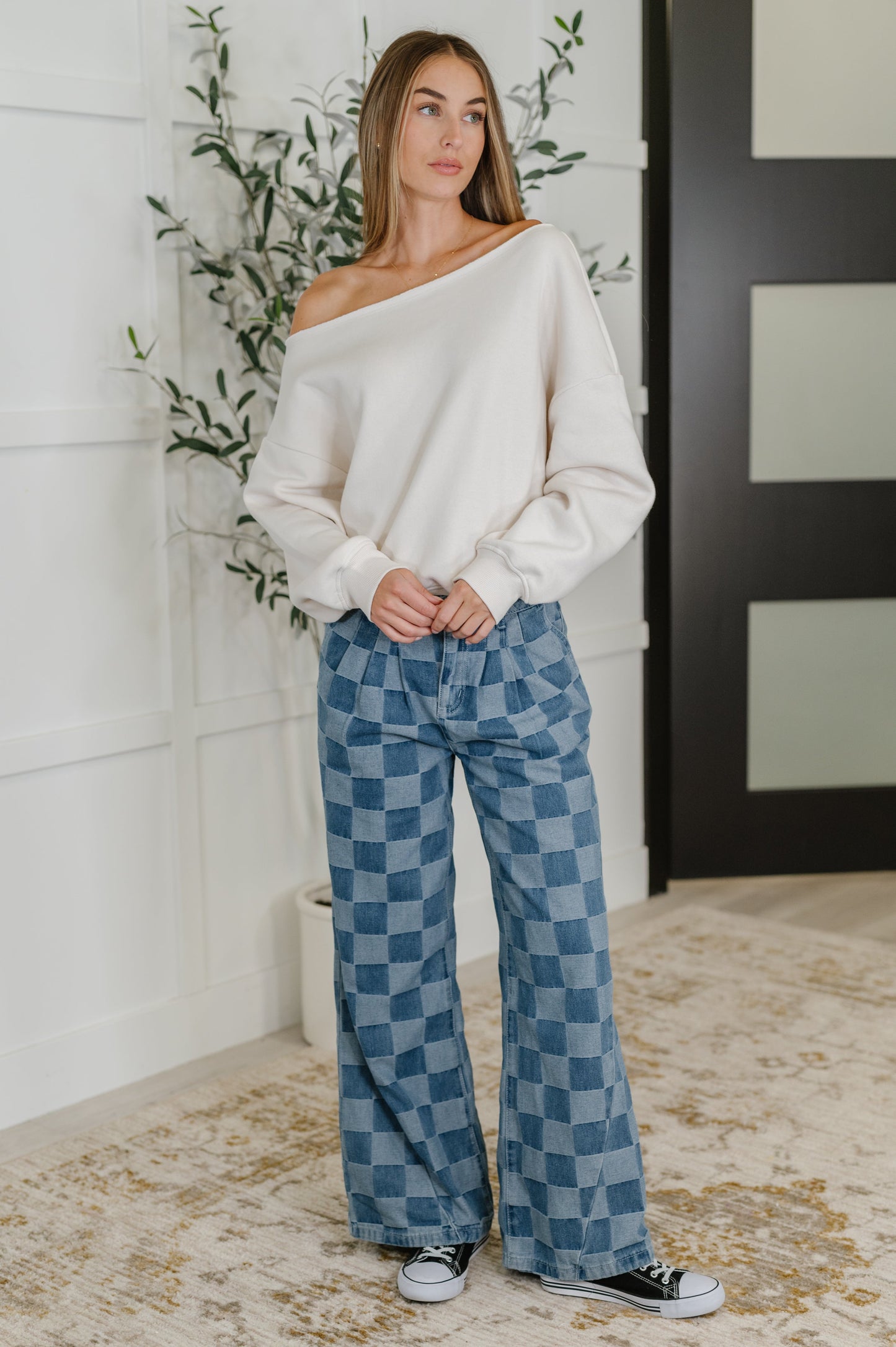 Please Detail Wide Leg Checkered Bottoms