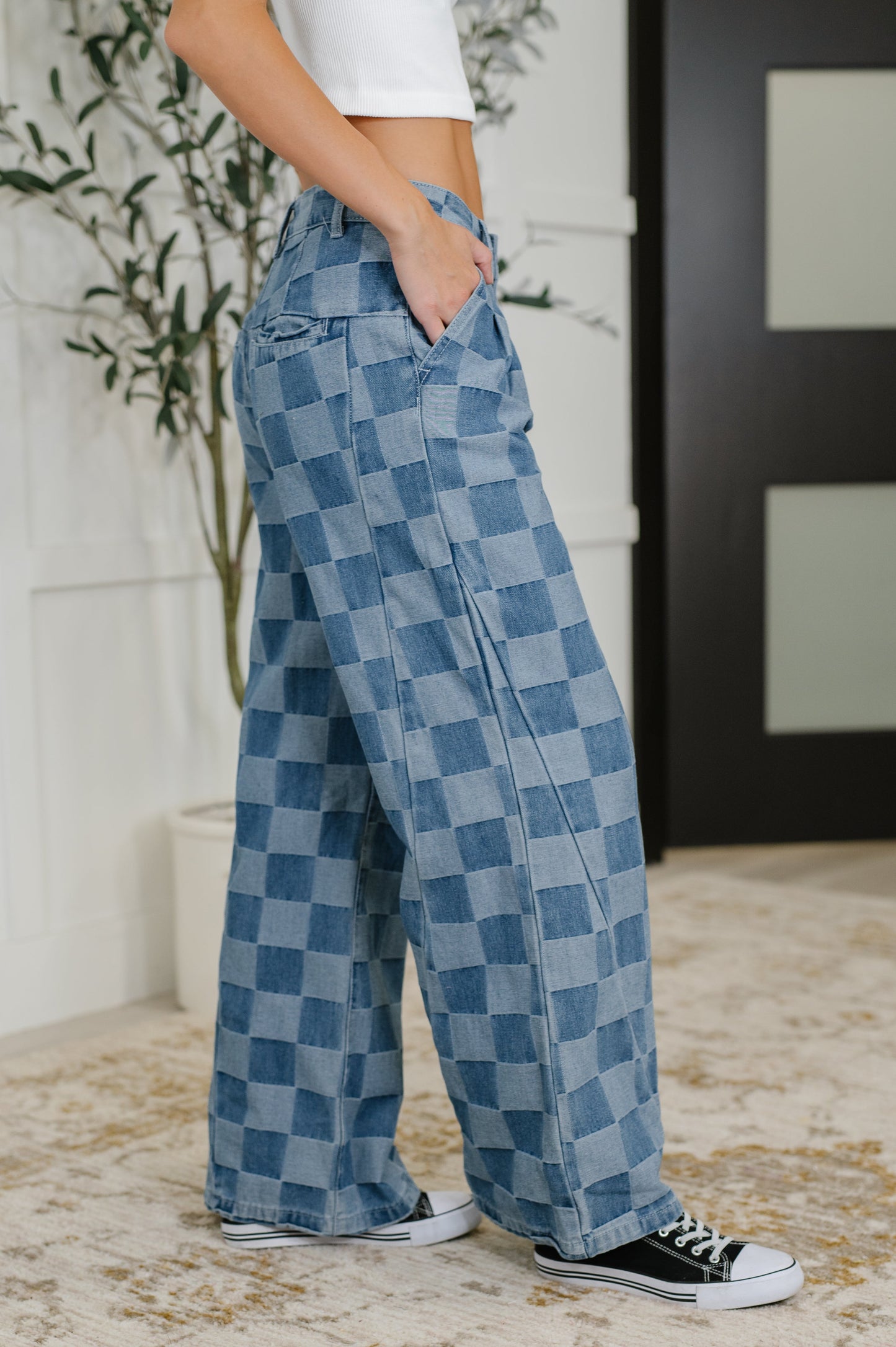 Please Detail Wide Leg Checkered Bottoms