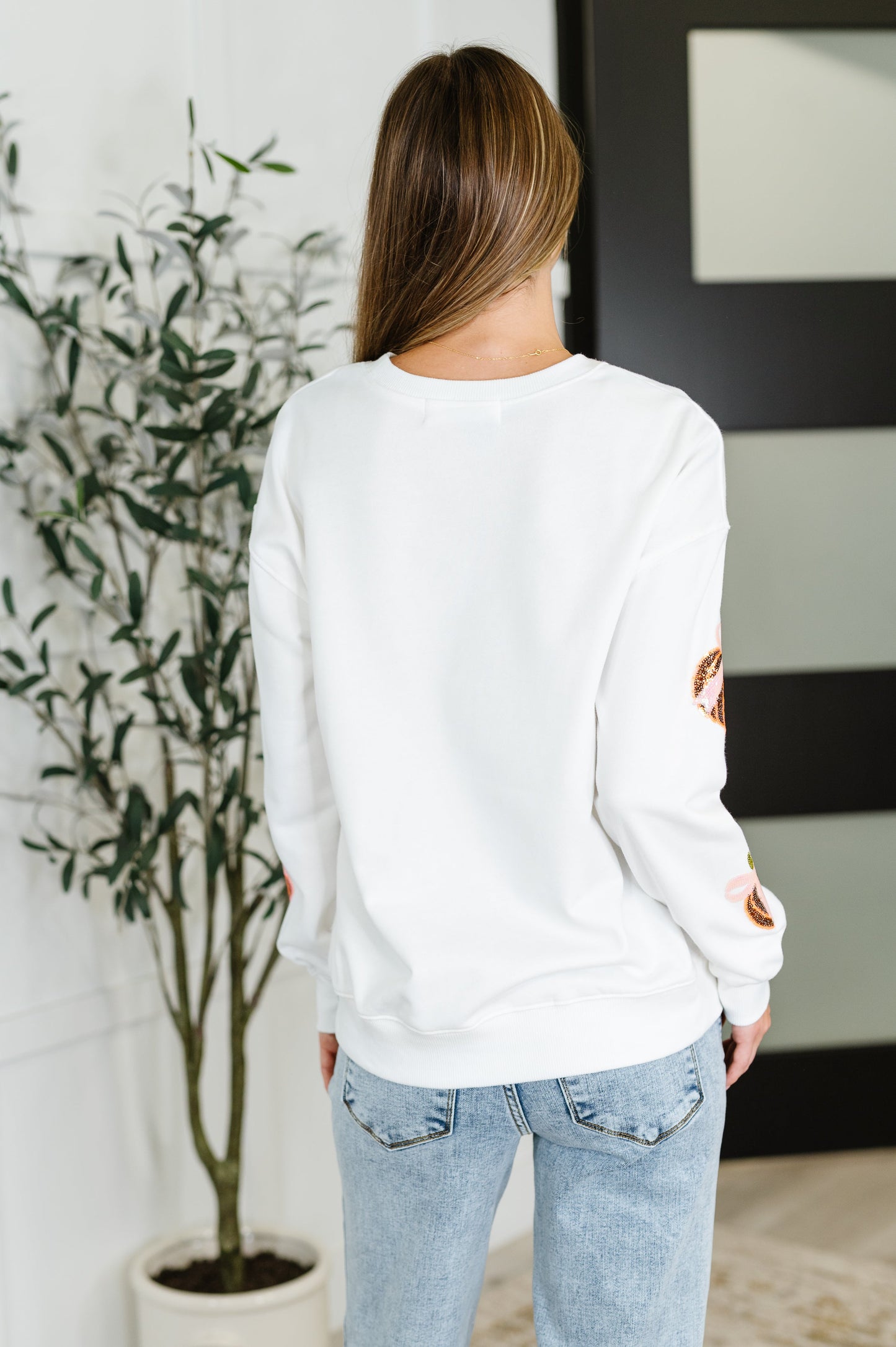 Sequin Pumpkin Bow Pullover