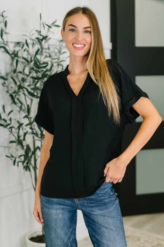 Crinkle Wove V-Neck Blouse in Four Colors
