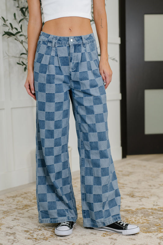 Please Detail Wide Leg Checkered Bottoms