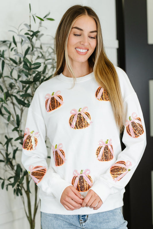 Sequin Pumpkin Bow Pullover