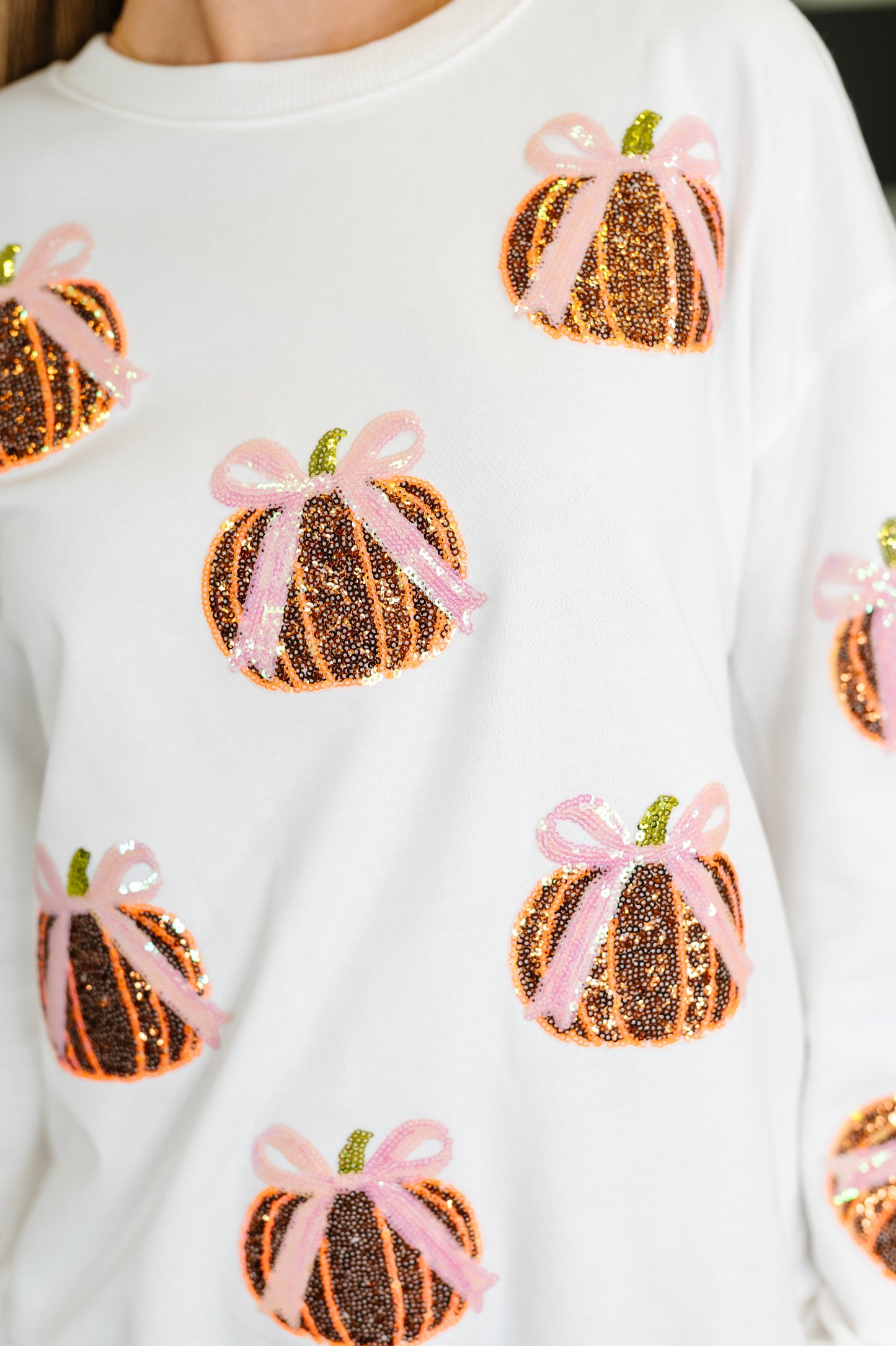 Sequin Pumpkin Bow Pullover