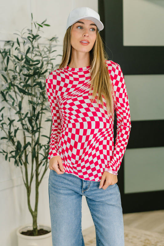 Sheer Long Sleeve Checkered Layering Top in Three Colors